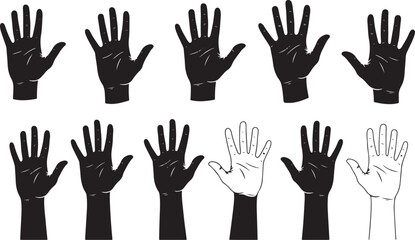 Collection of black and white hand silhouettes hands