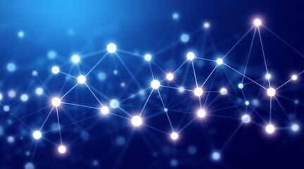 Glowing Blue Digital Network Nodes Connected by Interlacing Light Lines in Abstract Space