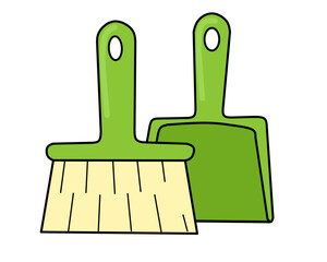 Green broom and dustpan set for cleaning chores icon isolated