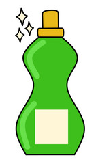 Green bottle of dish soap detergent with shiny stars icon