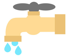 Water tap faucet with blue droplets icon isolated on background