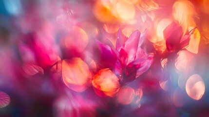 Soft dreamy abstract bokeh background with colorful light orbs and blurred floral shapes, conveying emotion, romance, and artistic atmosphere.