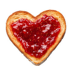 Heart shaped toast with red jam spread isolated on a transparent background fruit spread