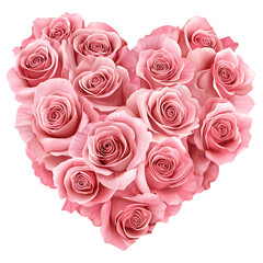 Obraz premium Pink roses arranged in a heart shape isolated on a transparent background flowers