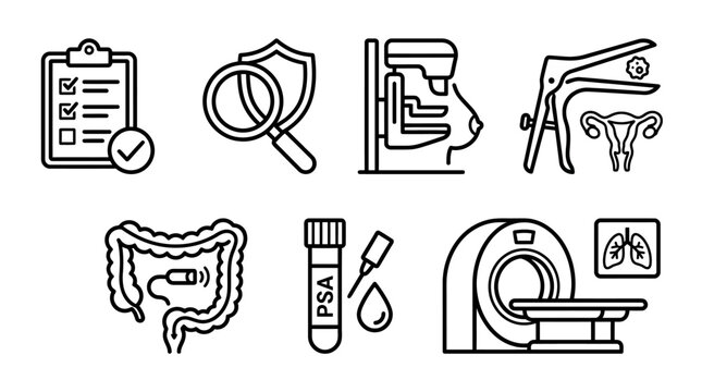 Vector icons Medical screening and diagnostic icons for health checkups. Vector Illustration. EPS Editable