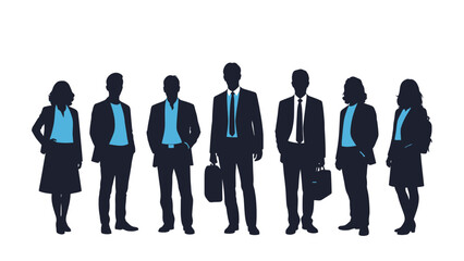 Group of business professionals in silhouette form, standing in a line with briefcases
