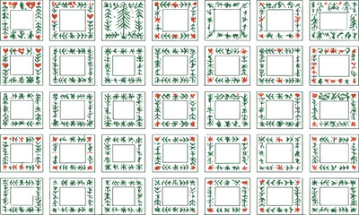 Handcrafted Nordic Folklore Christmas Borders – 40 Minimalist Green & Red Scandi-Style Frames for Artisanal Holiday Stationery