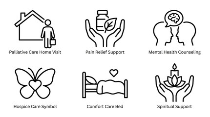 Vector icons Palliative care icons set showing support symbols. Vector Illustration. EPS Editable