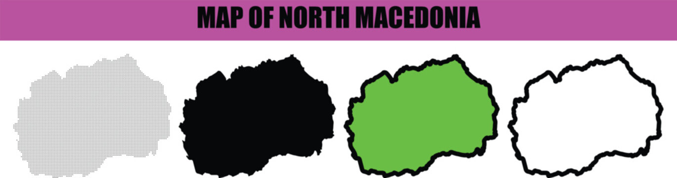 Abstract North Macedonia country map silhouette designed with smooth line art and dot texture, contemporary vector artwork isolated on white background suitable for web graphics, reports, and educatio