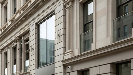 Fototapeta premium Elegant Facade of a Renovated Historic Heritage Building with Classic Architecture