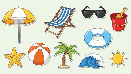 Naklejka premium Summer Beach Vacation Objects Collection.
