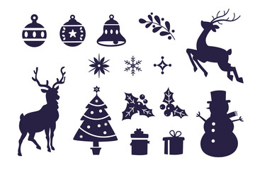 Christmas holiday icons set with reindeer tree snowman and decorations