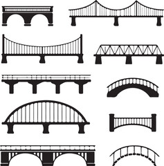 A vector illustration of a bridge silhouette frame designed as a 35mm filmstrip border over river water for cinema and photography art