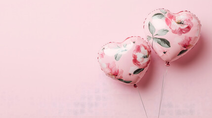 Floral Pink Heart Balloons on Soft Romantic Background