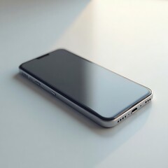 Modern Smartphone with Black Screen on White Surface in Natural Light