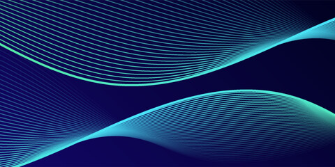 Abstract glowing wave lines on dark blue background. Dynamic wave pattern. Modern flowing wavy lines. Futuristic technology concept. gradient blue background.