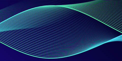 Abstract glowing wave lines on dark blue background. Dynamic wave pattern. Modern flowing wavy lines. Futuristic technology concept. gradient blue background.