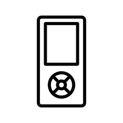 Sleek portable media player icon with circular control pad in simple outline vector form, perfect for streaming apps, product mockups, electronics catalogs, and UI elements.