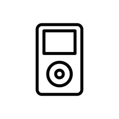 Minimalist MP3 player icon in a clean outline vector style, ideal for audio product listings, podcast artwork, UI kits, and retro tech branding.