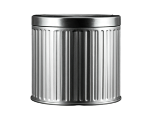Cylindrical metal container with vertical ribs and a polished top
