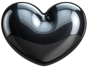 A glossy, metallic-look heart shape reflecting light against a black background