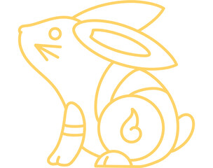 Chinese Zodiac Golden Rabbit Line Art Illustration
