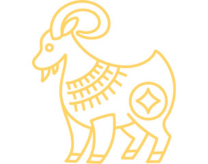 Chinese Zodiac Golden Goat Line Art Illustration
