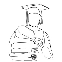One continuous single drawing line art flat doodle graduation, young, college, student, female, university, graduate. Isolated image hand draw contour on a white background
