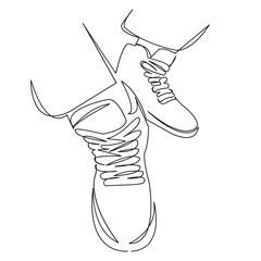 One continuous single drawing line art doodle leg, footwear, sneaker, shoe, trendy, foot. Isolated flat illustration hand draw contour on a white background
