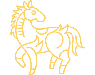 Chinese Zodiac Golden Horse Line Art Illustration