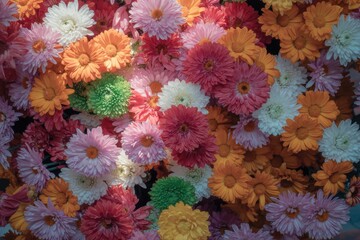 Full frame vibrant floral background with colorful chrysanthemum flowers