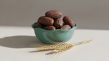 Almonds in a Cerulean Bowl with Wheat Ears