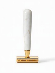 White Marble Handle Safety Razor Isolated on White