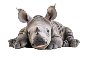 Baby rhino lying down resting peacefully
