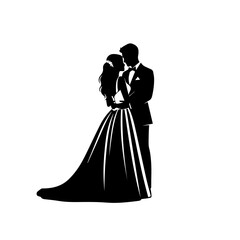 A couple shares a tender moment on their wedding day, embracing each other in a romantic silhouette illustration.