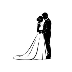 Fototapeta premium Elegant Silhouette of a Loving Couple Embracing on Their Special Wedding Day