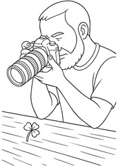 Coloring book Dad taking macro photo of a flower