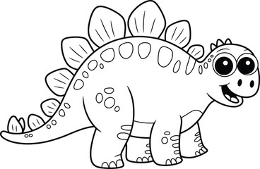 Cartoon stegosaurus dinosaur with smiling face, expressive eyes, and playful design for kids’ coloring or education
