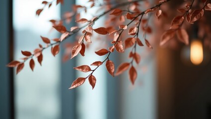 Delicate autumn branch with red leaves