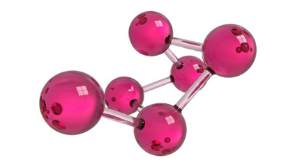 3D rendering of molecular model featuring interconnected pink spheres and transparent rods over a simple white backdrop, science and technology concept.