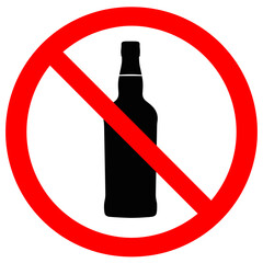 Illustration of a prohibition sign with a silhouette of a bottle inside, representing no alcohol or sobriety