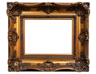 Ornate gold picture frame with intricate carvings and a blank white center