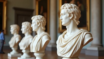 Classical busts in a grand hall