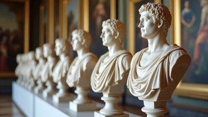 Row of classical busts in museum
