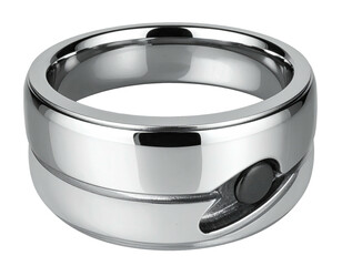 Shiny, silver band ring with an inset black stone detail