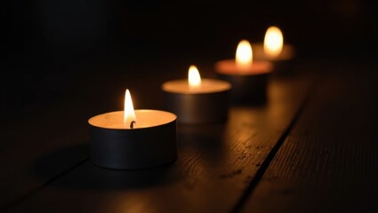 Four lit candles in a row