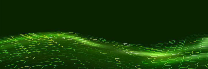 Background green abstract tech futuristic energy blue pattern digital. Light texture science AI cyber graphic banner. Data stream wave connection environment innovation.