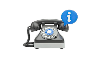Vintage Telephone with Information Bubble on White Background