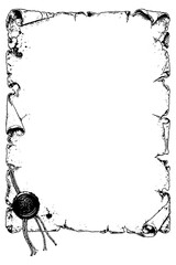 Vintage parchment frame with scroll edges and grunge ink marks, Transparent Background