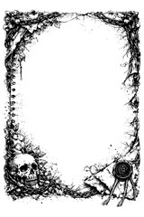 Gothic grunge frame border with skull accents, Transparent Background